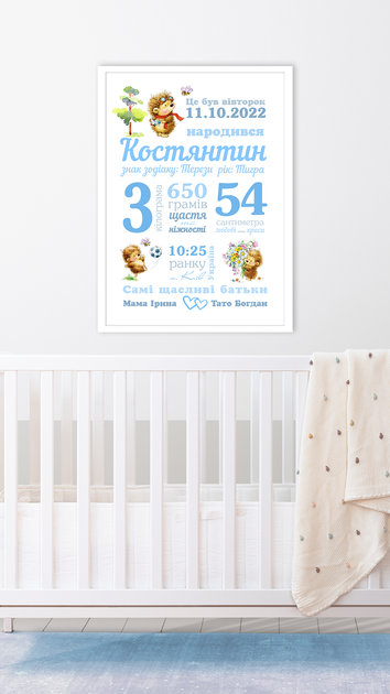 Метрика постер Їжачок акриловий в рамці А4 HeyBaby - Фото 2 Метрика постер Їжачок акриловий в рамці А4 HeyBaby - зображення 2