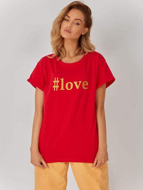 Футболка бавовняна жіноча KOLORLI Love One Size Червона (5903738175017) - зображення 3