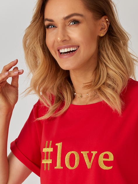 Футболка бавовняна жіноча KOLORLI Love One Size Червона (5903738175017) - зображення 6