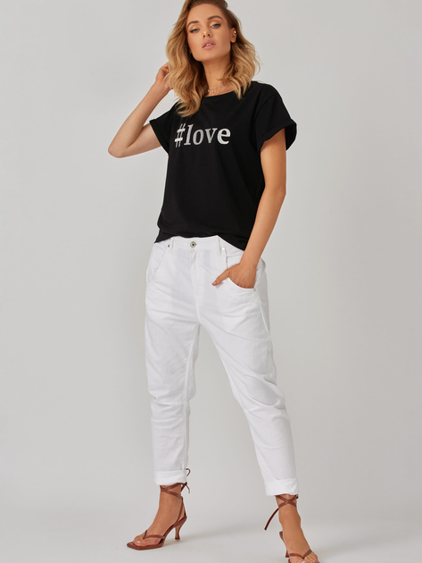 T-shirt damski luźny KOLORLI Love 38 Czarny (5903738175031) - obraz 5