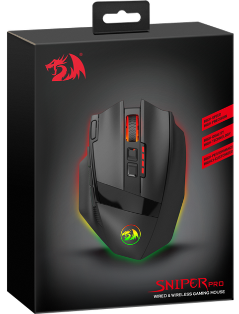 Mysz komputerowa Redragon Sniper Pro Wireless/USB Czarna (RED-M801P-RGB) - obraz 13