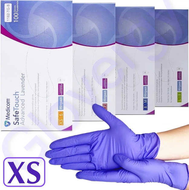 Перчатки нитриловые Medicom Advanced размер XS фиолетовые 100 шт - изображение 1