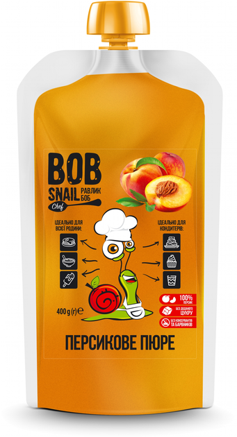Натуральное персиковое пюре Bob Snail 400 г (4820219342823) – фото ...
