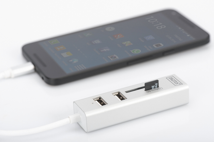 Hub USB Digitus USB 2.0 (AF/Type-C) OTG (czytnik kart + USBx2) Biały (DA-70243) - obraz 6