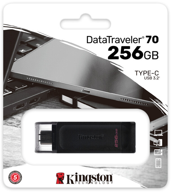 Pendrive Kingston DataTraveller 70 256 GB USB typu C. czarny (DT70/256 GB) - obraz 8