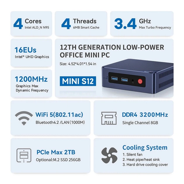 Компьютер Beelink Mini S12 Intel N95 (12th Gen) Windows 11 Pro