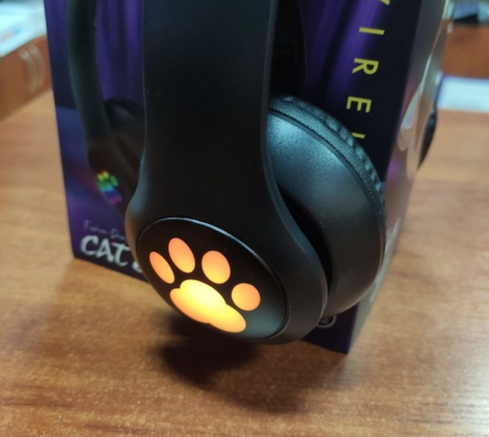 Бездротові Bluetooth навушники з підсвічуванням котячі вушка CAT EAR RGB Чорні - зображення 6