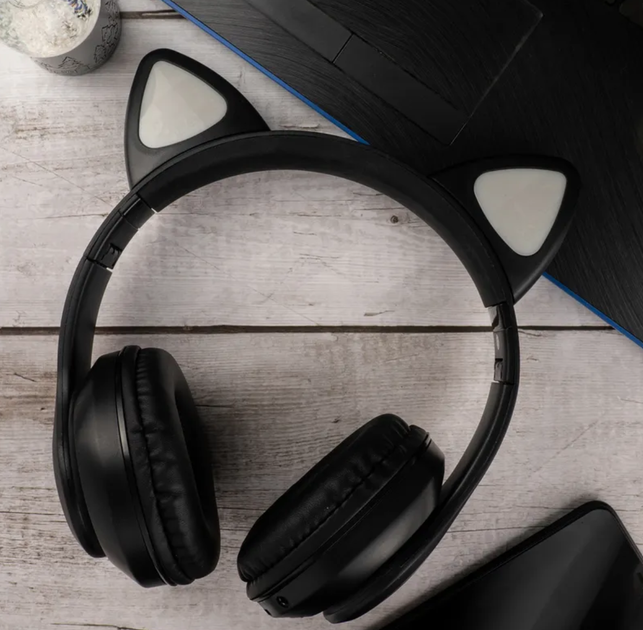 Бездротові Bluetooth навушники з підсвічуванням котячі вушка CAT EAR RGB Чорні - зображення 8