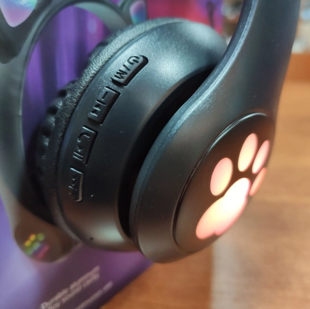 Бездротові Bluetooth навушники з підсвічуванням котячі вушка CAT EAR RGB Чорні - зображення 12