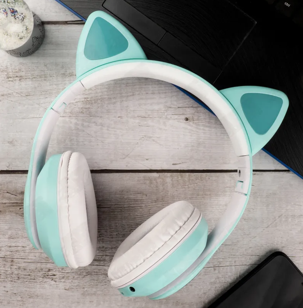 Наушники Bluetooth CAT EAR RGB беспроводные с подсветкой кошачьи ушки Бирюзовые - изображение 3