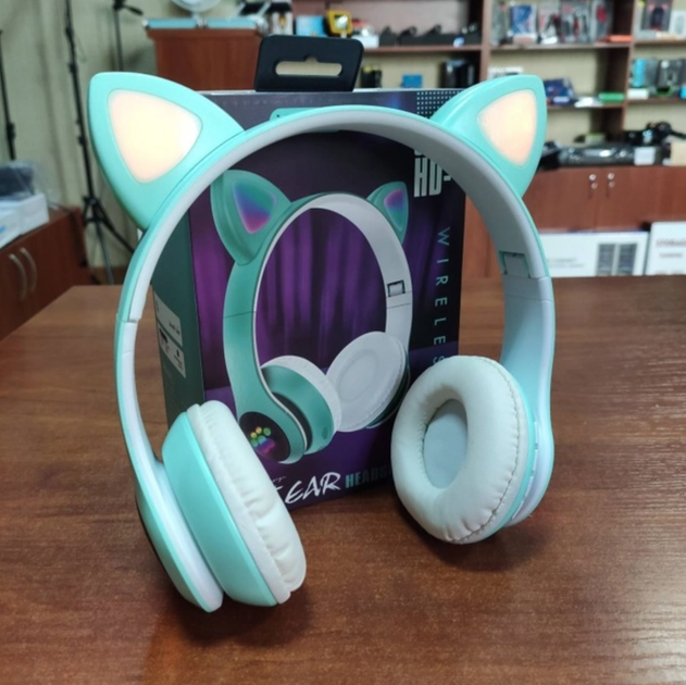 Наушники Bluetooth CAT EAR RGB беспроводные с подсветкой кошачьи ушки Бирюзовые - изображение 5