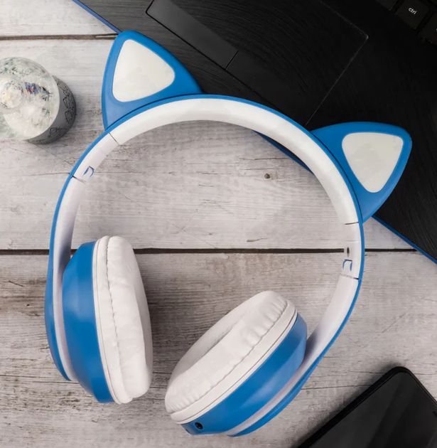 Наушники Bluetooth CAT EAR RGB беспроводные с подсветкой кошачьи ушки Синие - Фото 8 Наушники Bluetooth CAT EAR RGB беспроводные с подсветкой кошачьи ушки Синие - изображение 8