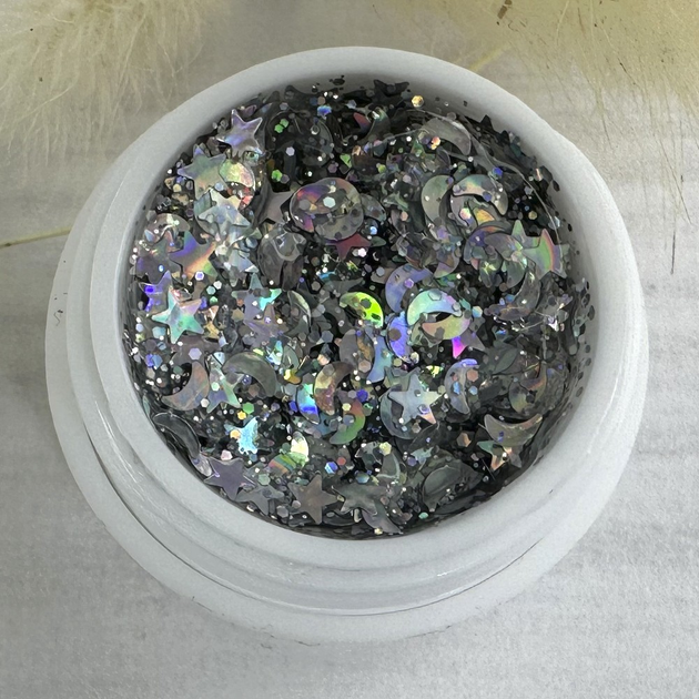 Глиттерный гель для ногтей Sweet Nails Stars №20 (серебро с эффектом ...