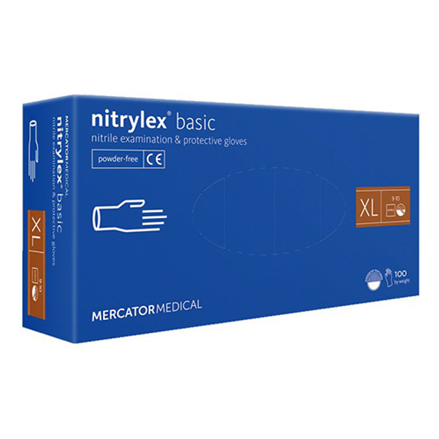 Рукавички нітрилові Mercator Medical nitrylex basic (100 шт), розмір XL, сині - зображення 1