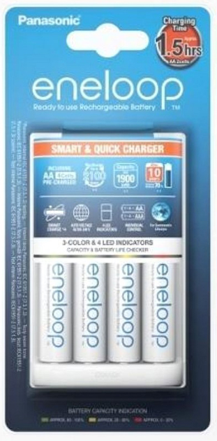 Зарядний пристрій Panasonic Smart-Quick Charger + Eneloop 4AA 1900 mAh (K-KJ55MCC40E) - зображення 1