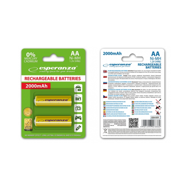 Аккумулятор Ni-MH AA Esperanza EZA103Y 2000 mAh в блистере 2шт Желтый - изображение 2