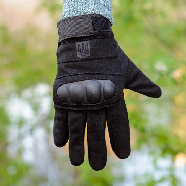 Тактичні рукавички довгопалі (закриті, з пальцями) з гербом чорні L - зображення 1