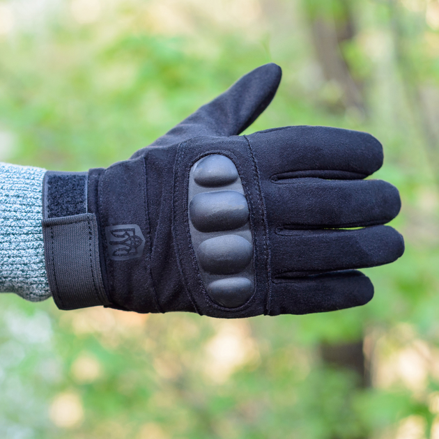 Тактичні рукавички довгопалі (закриті, з пальцями) з гербом чорні М - зображення 2