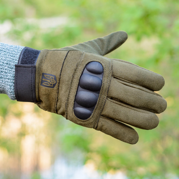 Тактичні рукавички довгопалі (закриті, з пальцями) з гербом какі XXL - зображення 1