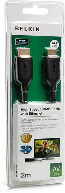 Кабель Belkin HDMI (AM/AM) High Speed 2 м Black-Gold (F3Y021bt2M) - зображення 2