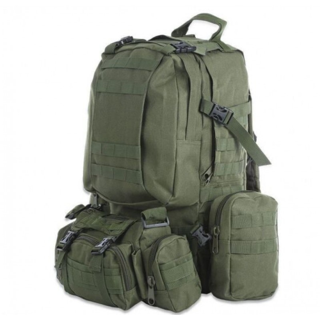 Рюкзак тактичний чоловічий з 3 підсумками Tactical Backpack B08 Oliva на 55 л військовий туристичний для полювання та риболовлі з кріпленням MOLLE - зображення 1