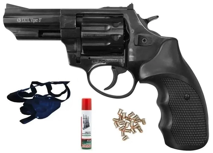 Револьвер Флобера Voltran Ekol Viper 3" (чорний / пластик)+ У ПОДАРУНОК ПАТРОНИ ФЛОБЕРА 4 ММ 50(шт) +КОБУРА+ЧИСТКА - зображення 1