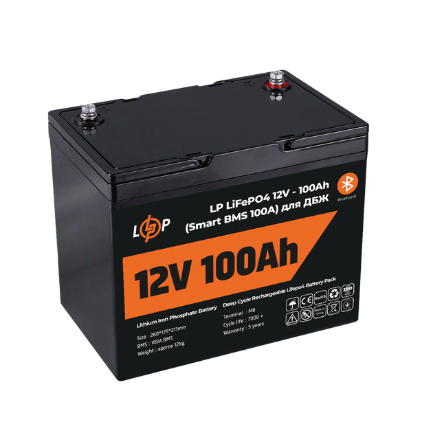 Аккумулятор LogicPower LP LiFePO4 для ИБП 12V (12,8V) - 100 Ah (1280Wh) (Smart BMS 100А) с BT пластик - изображение 3