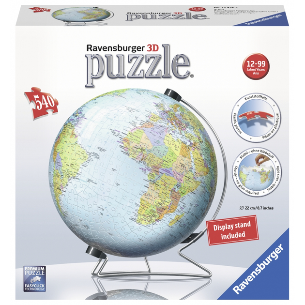 3D Пазл Ravensburger Глобус (англ) 540 елементів (RSV-124367) - зображення 1