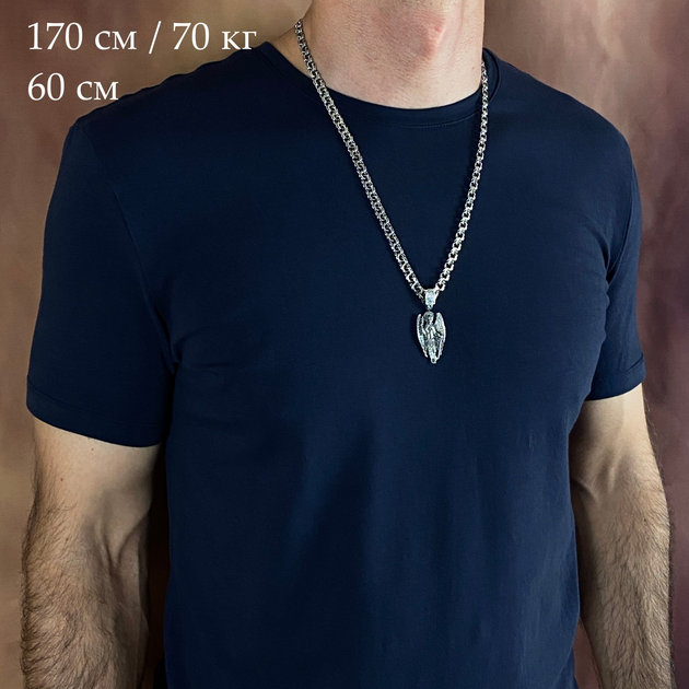 Комплект массивная мужская серебряная цепочка и подвес Архангел Михаил ...