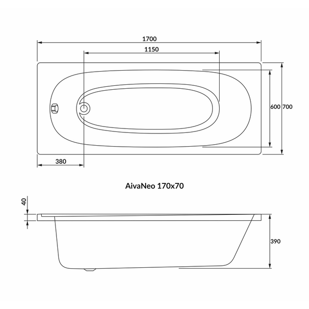 Ванна акриловая Volle Aiva Neo 170x70 1229.001770 - изображение 2
