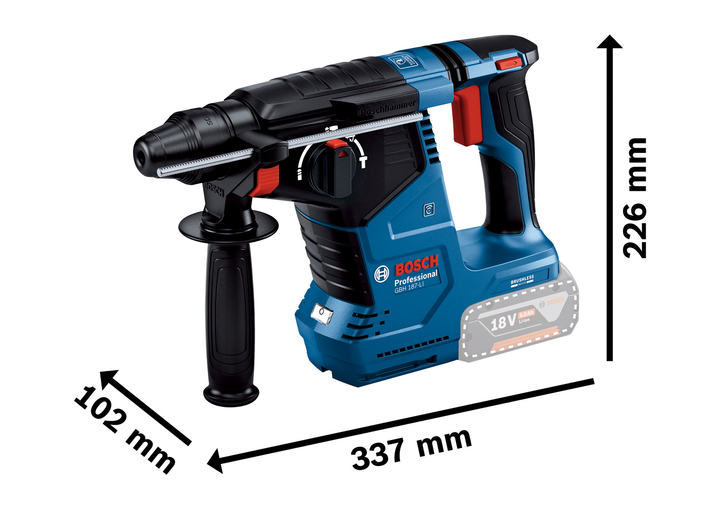 Бесщеточный аккумуляторный перфоратор Bosch GBH 187-LI с 1 аккум. GBA 18V 5.0Ah, GAL 1880 CV в кейсе (0611923022) - изображение 15
