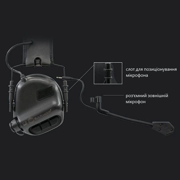 Активні навушники Earmor M32H для стрільби, тактичні, захисні з кріпленням на шолом та мікрофоном Зелені - изображение 2