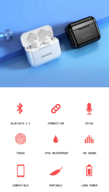 Беспроводные наушники Lenovo QT82 TWS Bluetooth 5.0 Белые - изображение 2