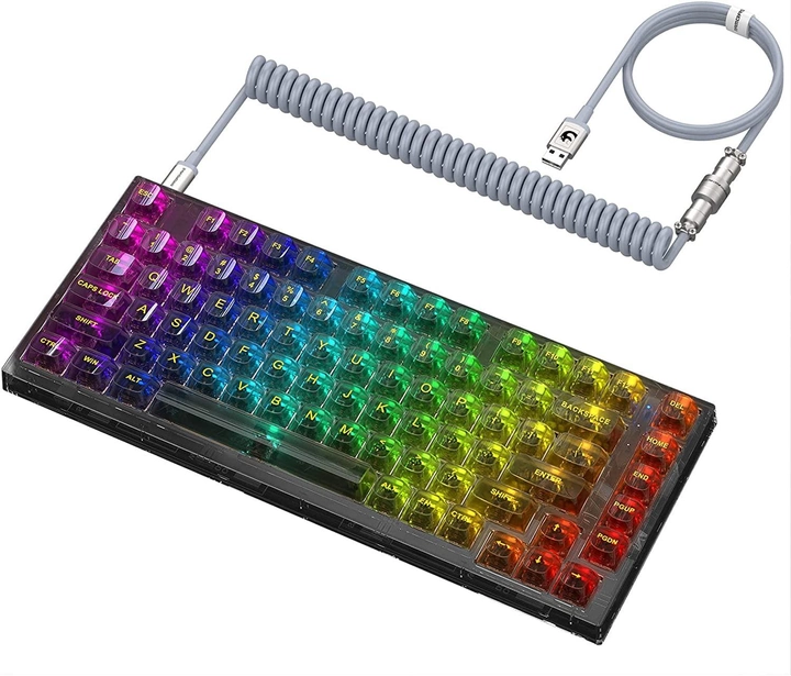 Проволочная механическая клавиатура с возможностью горячей замены, 82 клавиши, переключатели Outemu, цветная подсветка RGB 16.8M, высокопрозрачные клавиатурные колпачки. Цвет – Черный. Английская раскладка (ENG) - изображение 1