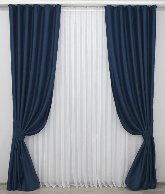 Акція на Комплект штор VR-Textil з тканини блекаут Колекція Midnight 270х150 см Колір Темно-синій х 2 шт (30-977) від Rozetka