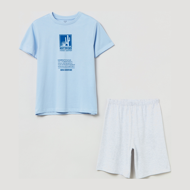 Піжама дитяча (футболка + шорти) OVS 1791392 146 см Blue/Grey (8057274933987) - зображення 1