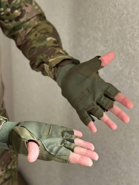 Тактичні військові рукавиці без пальців безпалі рукавички олива L - зображення 2