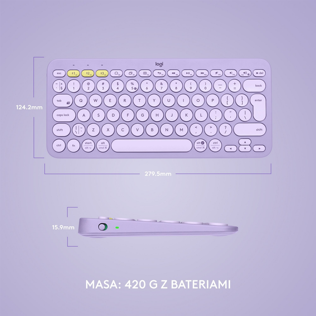 Klawiatura bezprzewodowa Logitech K380 Multi-Device Bluetooth Lavender Lemonade (920-011166) - obraz 8