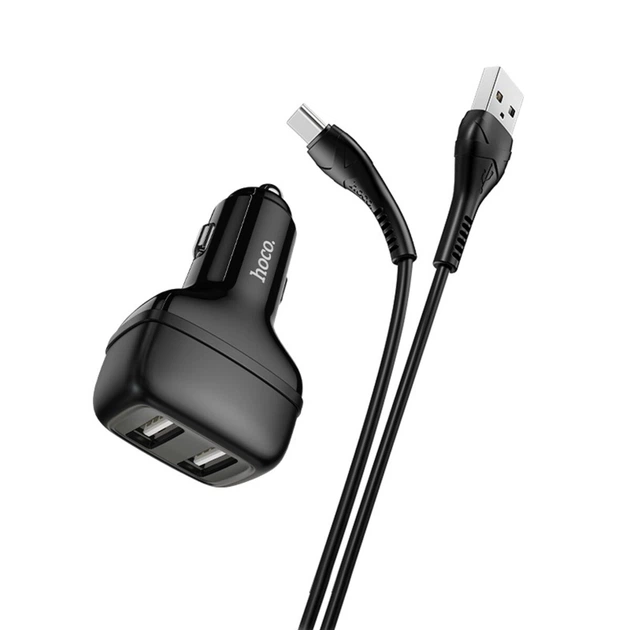 Автомобільний зарядний пристрій HOCO Z36 Dual port car charger set(Type-C) Black (6931474727770) - зображення 3