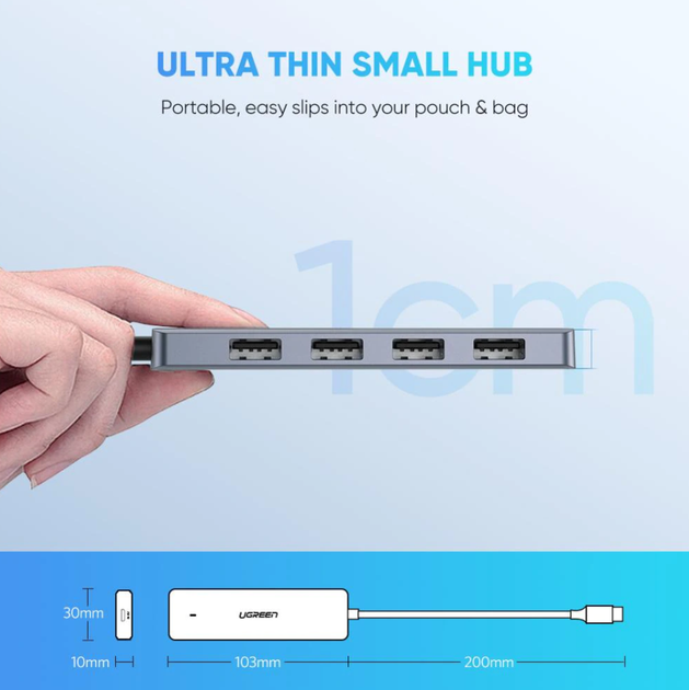 USB-хаб Ugreen CM219 4-in-1 USB Type-С to 4xUSB 3.0 HUB Space Gray - изображение 5