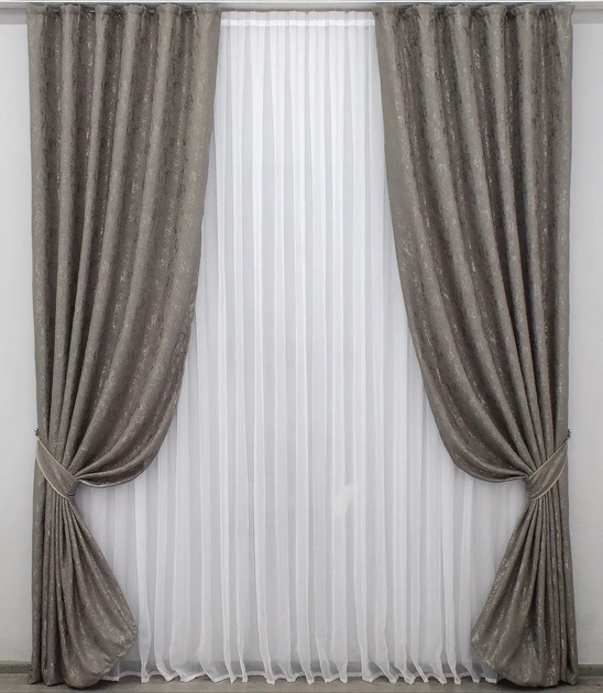 Акція на Комплект готових штор VR-Textil Льон мармур Колекція Pavliani 270х150 см Колір Сіро-коричневий х 2 шт (33-0001) від Rozetka
