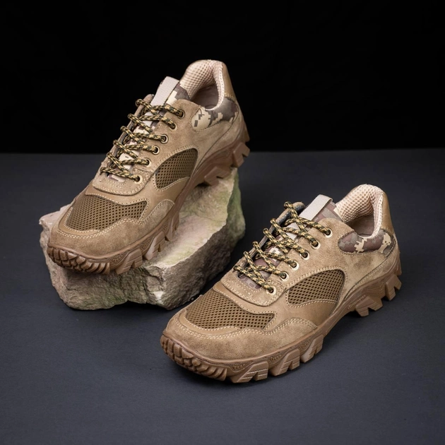 Ботинки кроссовки тактическая обувь облегченные (лето) натуральная гидрофобная кожа Койот 47 - изображение 1