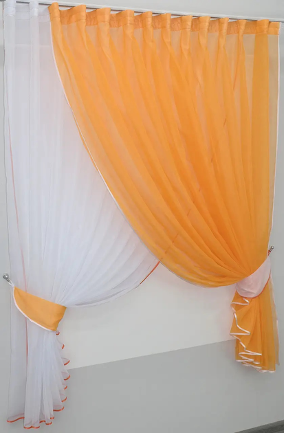 Кухонный комплект штор VR-Textil Дуэт № 060к с подвязками 170х330 см Оранжевый с белым (50-320V) - изображение 2