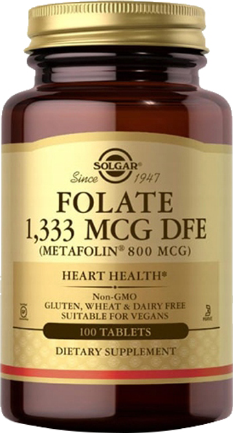Suplement diety Solgar Folate (kwas foliowy) Folate 1333mcg (METAF 800mcg) 100 T (33984019454) - obraz 1