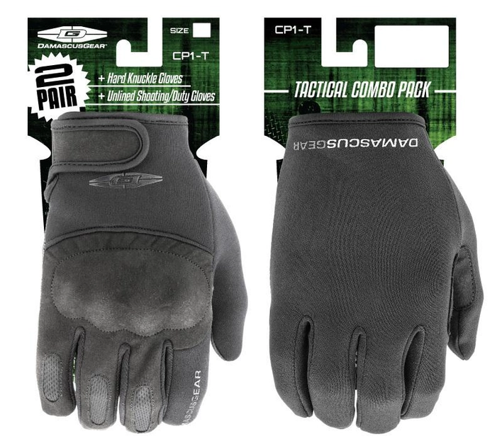 Комбинированный комплект тактических перчаток Damascus TACTICAL COMBO PACK CP1-T Medium, Чорний - изображение 2
