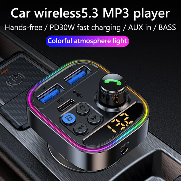 Автомобильный FM ФМ модулятор Terra T18, Bluetooth 5.3, трансмиттер, вольтметр, USB зарядка PD 30W - изображение 2