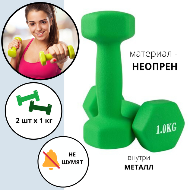 Гантелі для фітнесу неопрен World Sport 1кг х 2 шт зелені 80024-N1 - Фото 2 Гантелі для фітнесу неопрен World Sport 1кг х 2 шт зелені 80024-N1 - зображення 2