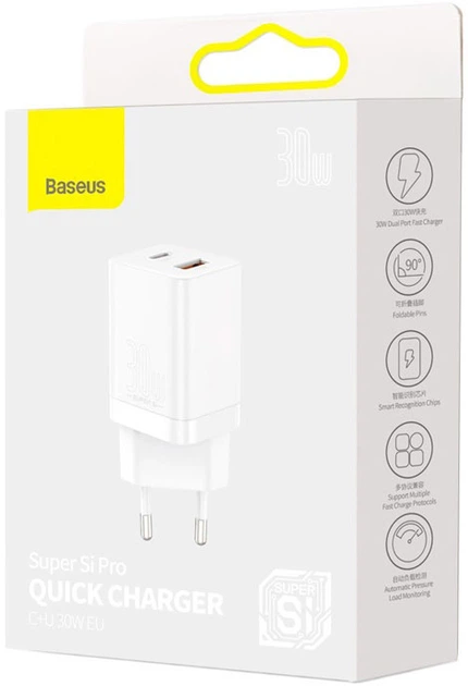 Ładowarka sieciowa Baseus Super Si Pro Quick Charger USB+Type-C 30W QC3.0+PD3.0 Biała (CCSUPP-E02) - obraz 5