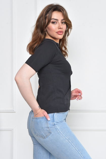 Кофта спортивная женская с коротким рукавом черного цвета размер 42 KLF ...