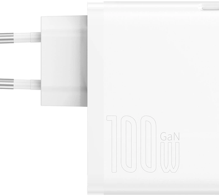 Ładowarka sieciowa Baseus GaN5 Pro Fast Charger C+U 100W EU (Z kablem Type-C do Type-C 100W 20V/5A 1 m) Biała (CCGP090202) - obraz 2